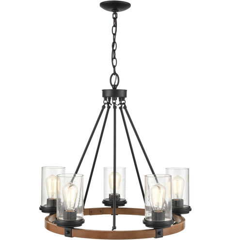 Taos 5 Light 26 inch Matte Black/Wood Grain Chandelier Ceiling Light